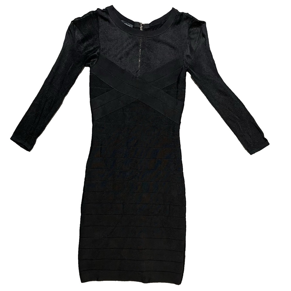 Bebe Dress Small Long Sleeve Mesh Sheer Dress Bodycon Bandage Night Out